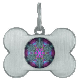 Placa Para Mascotas Mandalá Colorido Impactante Arte Fractal Caleidosc