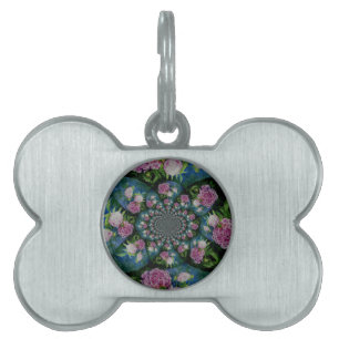 Placa Para Mascotas Mandala de color de agua floral de peones blancos
