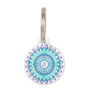 Placa Para Mascotas mandala étnica de la turquesa