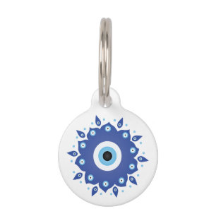 Placa Para Mascotas Mandala griega malvado Ojo Azul Blanco