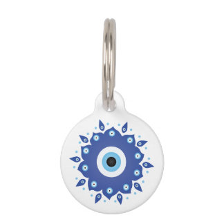 Placa Para Mascotas Mandala griega malvado Ojo Azul Blanco