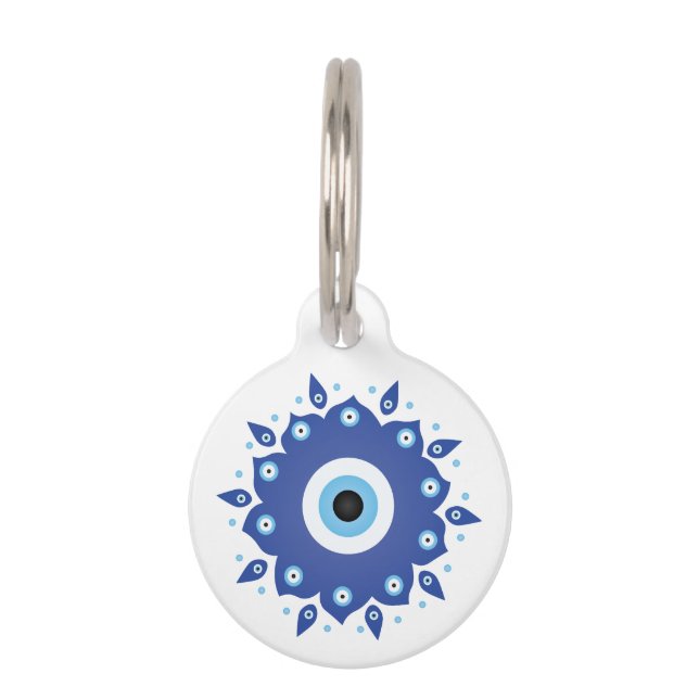 Placa Para Mascotas Mandala griega malvado Ojo Azul Blanco (Anverso)