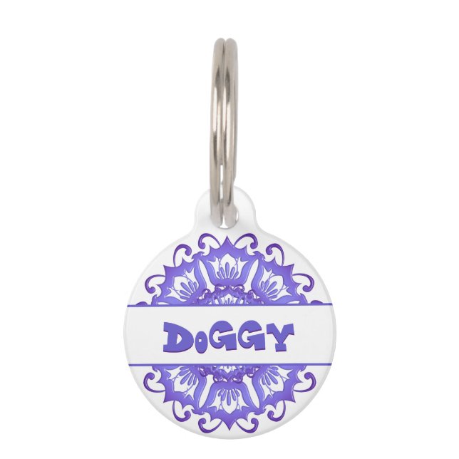 Placa Para Mascotas Mandala violeta floral (Anverso)
