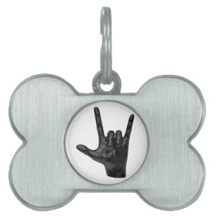 Placa Para Mascotas mano de cuernos del diablo