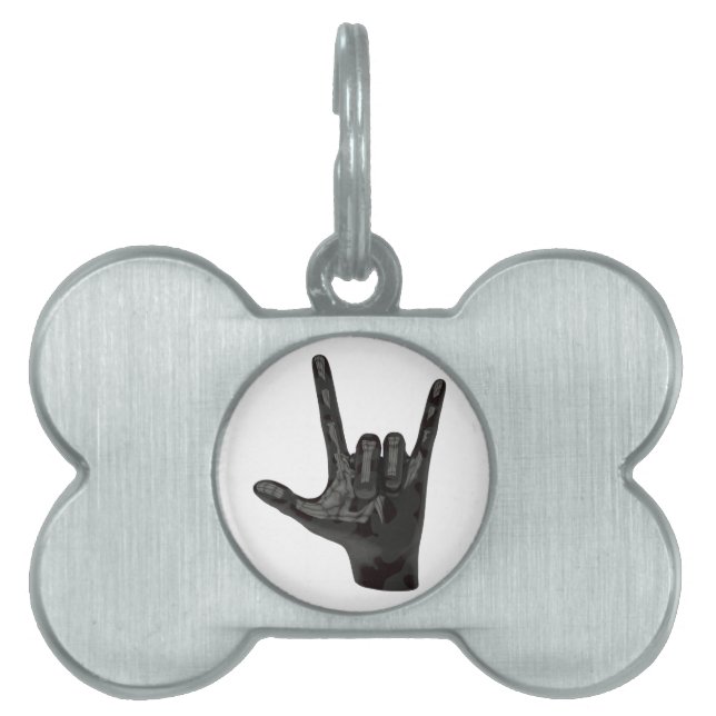 Placa Para Mascotas mano de cuernos del diablo (Frente)