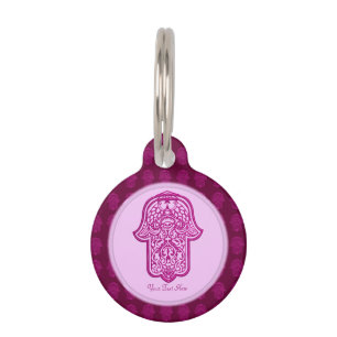 Placa Para Mascotas Mano de la alheña de Hamsa (rosa)