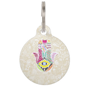 Placa Para Mascotas Mano dibujada mano artística de Hamsa dibujos