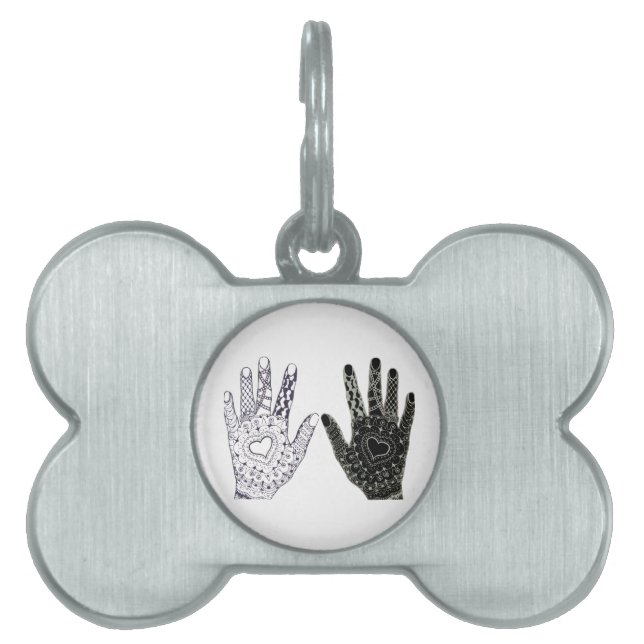 Placa Para Mascotas Manos del corazón dibujadas a mano (Frente)