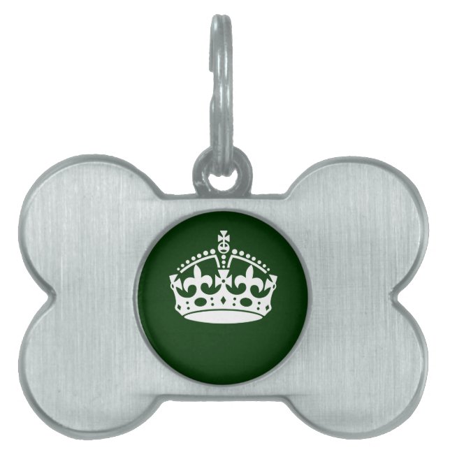 Placa Para Mascotas MANTENER TRANQUILA CORONA en el Personalizar verde (Frente)