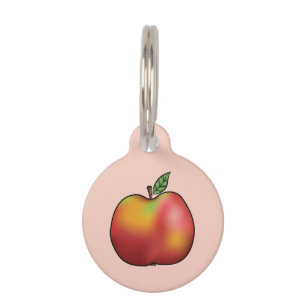 Placa Para Mascotas Manzana de dibujos animados rojos sobre informació