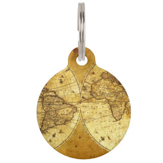 Placa Para Mascotas Mapa del mundo de oro viejo