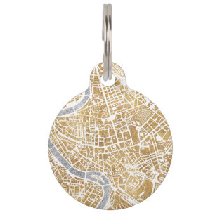 Placa Para Mascotas Mapa dorado de la ciudad de Roma