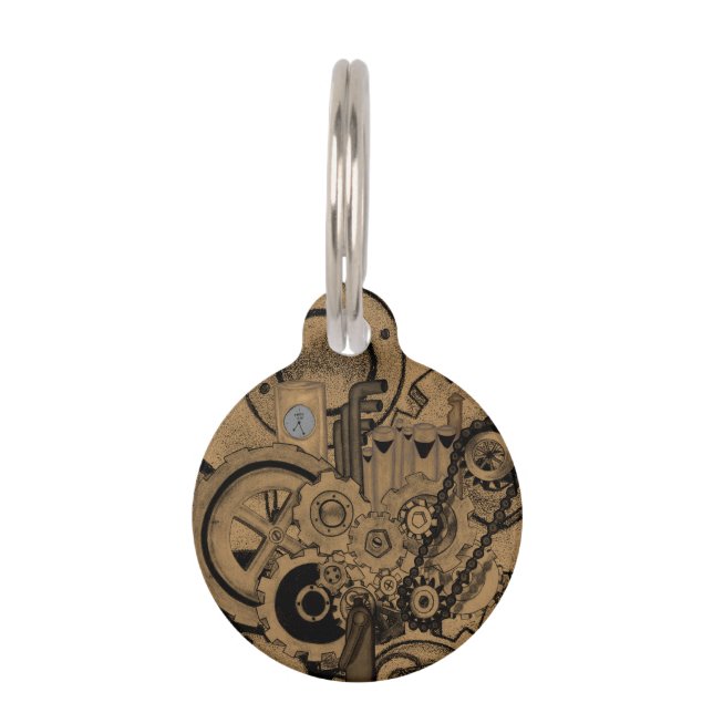 Placa Para Mascotas Maquinaria Steampunk (Brassy) (Anverso)