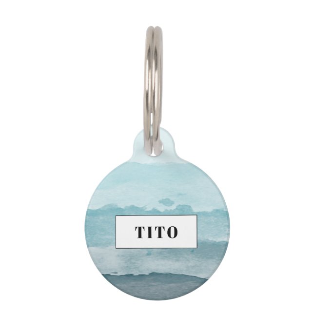 Placa Para Mascotas Mar azul acuático abstracto (Anverso)