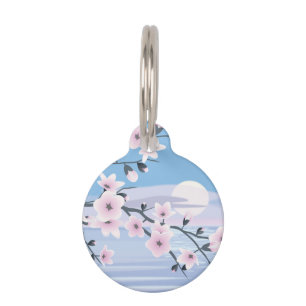 Placa Para Mascotas Mar del paisaje de la flor de cerezo
