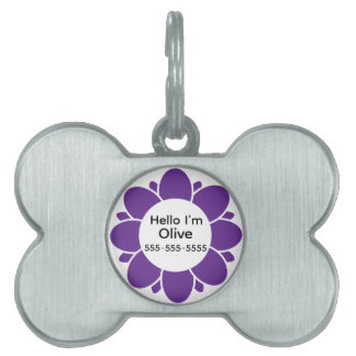 Placa Para Mascotas Marco de flor púrpura para el nombre del perro
