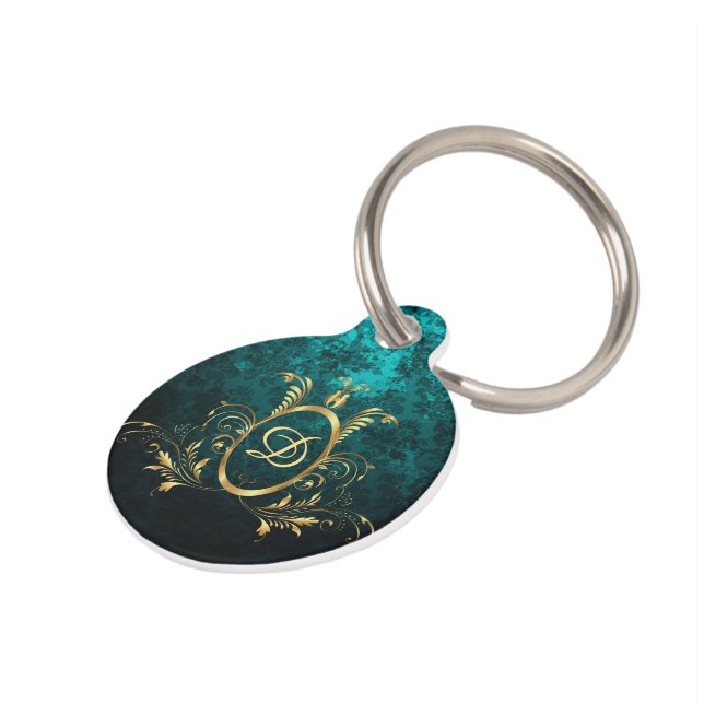 Placa Para Mascotas Marco dorado Damask de lujo Personalizado (Lateral)