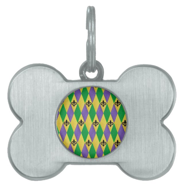 Placa Para Mascotas Mardi Gras Harlequin Fleur De Lis (Frente)