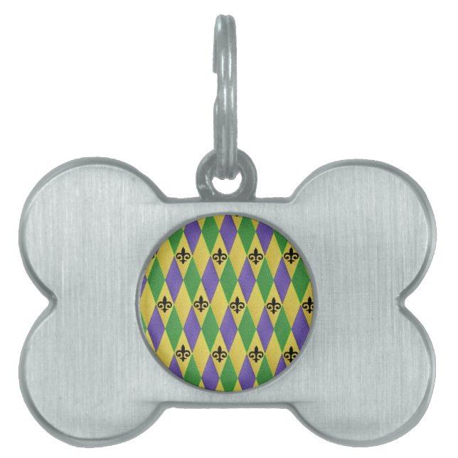 Placa Para Mascotas Mardi Gras Harlequin Fleur De Lis (Frente)