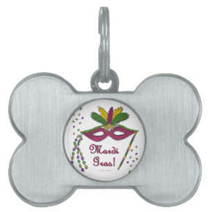 Placa Para Mascotas Mardi Gras Mask Feather Beather