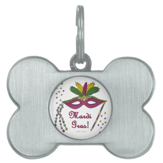 Placa Para Mascotas Mardi Gras Mask Feather Beather (Frente)