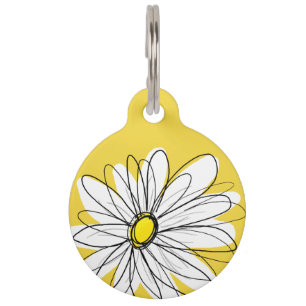 Placa Para Mascotas Margarita caprichosa amarilla y blanca con el