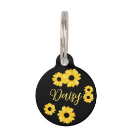 Placa Para Mascotas margaritas amarillas en el teléfono y la dirección