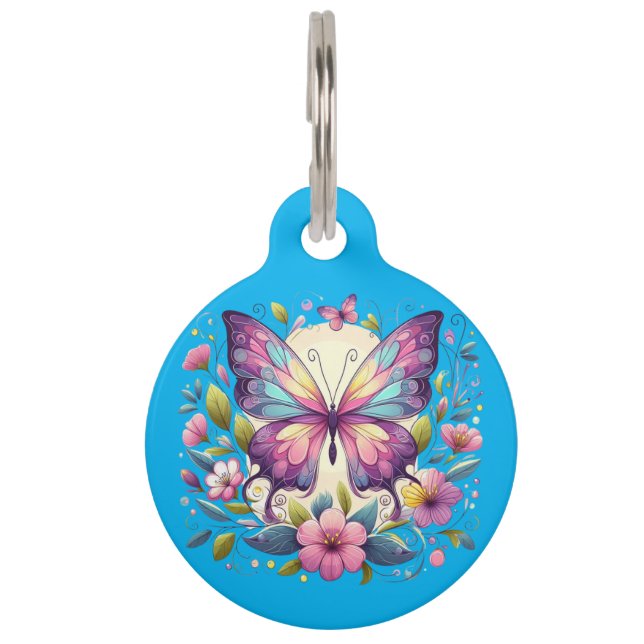Placa Para Mascotas Mariposa de colores vivos (Anverso)