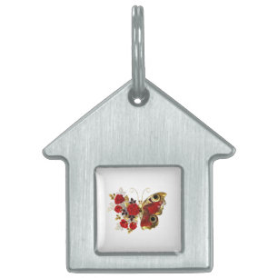 Placa Para Mascotas Mariposa de flor roja con rosas rojas
