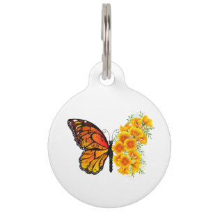 Placa Para Mascotas Mariposa de flores con amapola amarilla de Califor