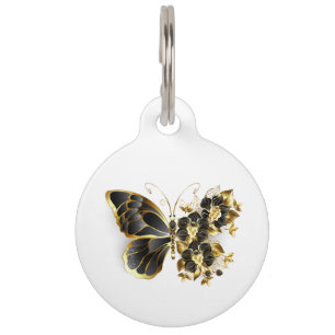 Placa Para Mascotas Mariposa de flores de oro con orquídea negra