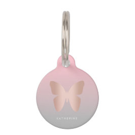 Placa Para Mascotas Mariposa de oro rosa moderno y elegante