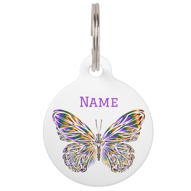 Placa Para Mascotas Mariposa espumosa en etiqueta de identificación de (Anverso)