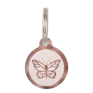 Placa Para Mascotas Mariposa estilo oro Rosa en Rubor Rosa y Texto