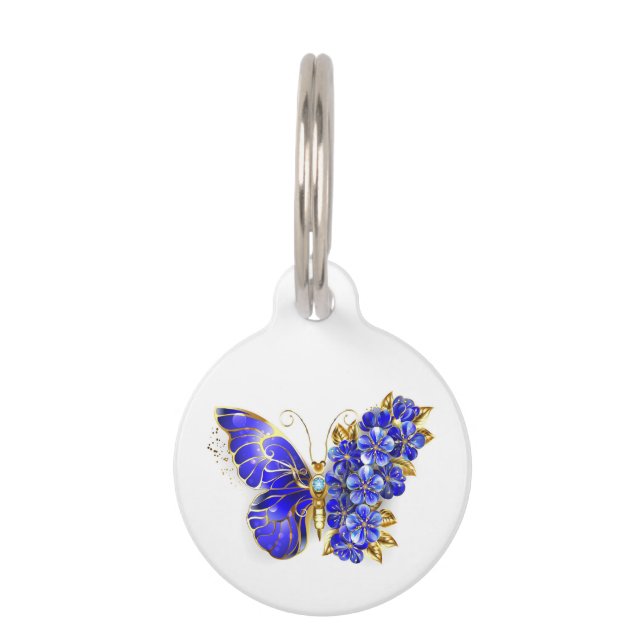 Placa Para Mascotas Mariposa Flor Zafiro (Anverso)