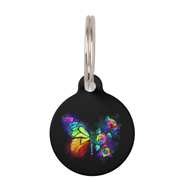 Placa Para Mascotas Mariposa florida arcoiris (Anverso)
