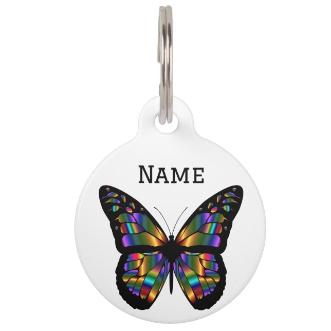 Placa Para Mascotas Mariposa metálica en blanco (Anverso)