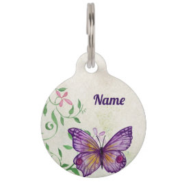 Placa Para Mascotas Mariposa púrpura Pastel