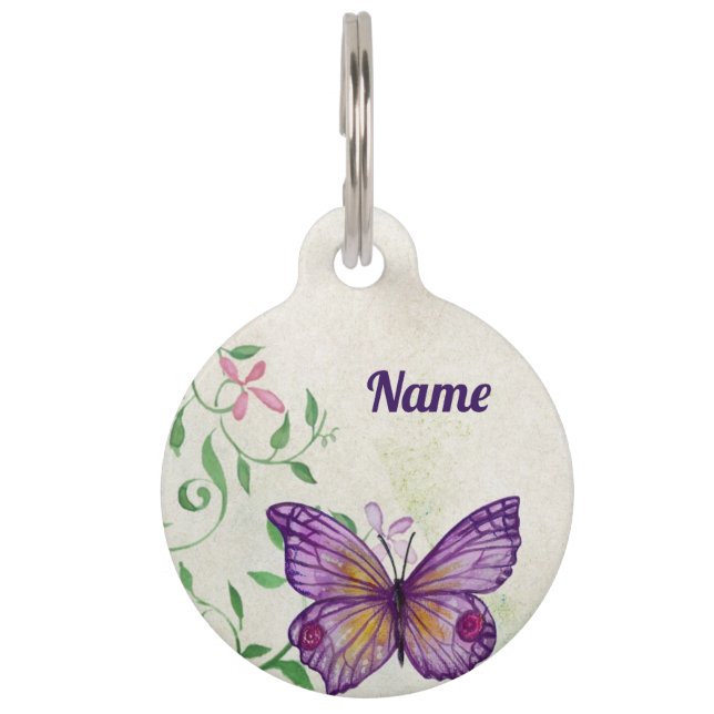 Placa Para Mascotas Mariposa púrpura Pastel (Anverso)