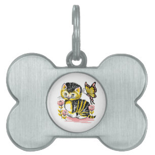 Placa Para Mascotas Mariposa y gatitos