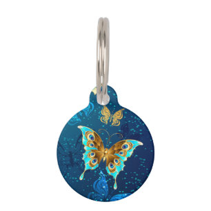 Placa Para Mascotas Mariposas doradas sobre fondo azul