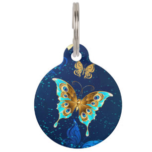 Placa Para Mascotas Mariposas doradas sobre fondo azul