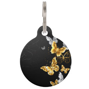Placa Para Mascotas Mariposas doradas y blancas