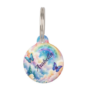 Placa Para Mascotas Mariposas mágicas y colores arcoiris
