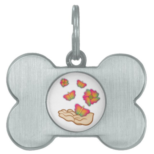 Placa Para Mascotas Mariposas y flores (Frente)