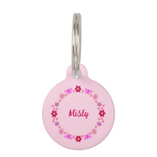 Placa Para Mascotas Mariposas y Flores Rosa Niña Bebé Personalizadas