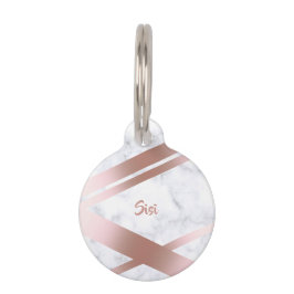 Placa Para Mascotas Mármol color de rosa femenino elegante elegante