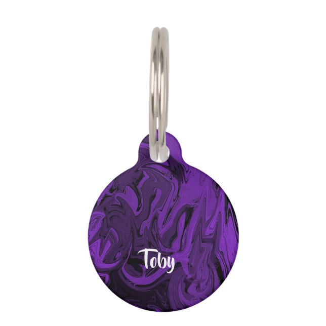 Placa Para Mascotas Mármol morado y negro pulido (Anverso)