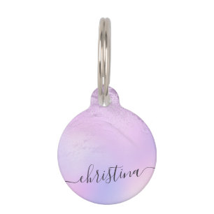 Placa Para Mascotas Mármol purpurina violeta elegante y moderno