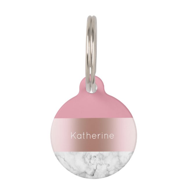 Placa Para Mascotas Mármol subió polluelo moderno elegante del rosa (Anverso)